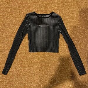 Forever 21 Black and Gray Striped Long Sleeve Top